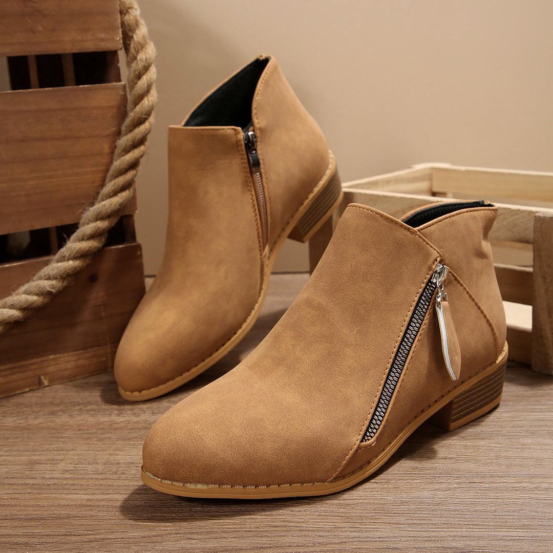 Damen elegante Stiefeletten mit seitlichem Reißverschluss und modischem Design EB