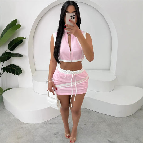 Damen Sportliches Crop-Top und Minirock Set EB