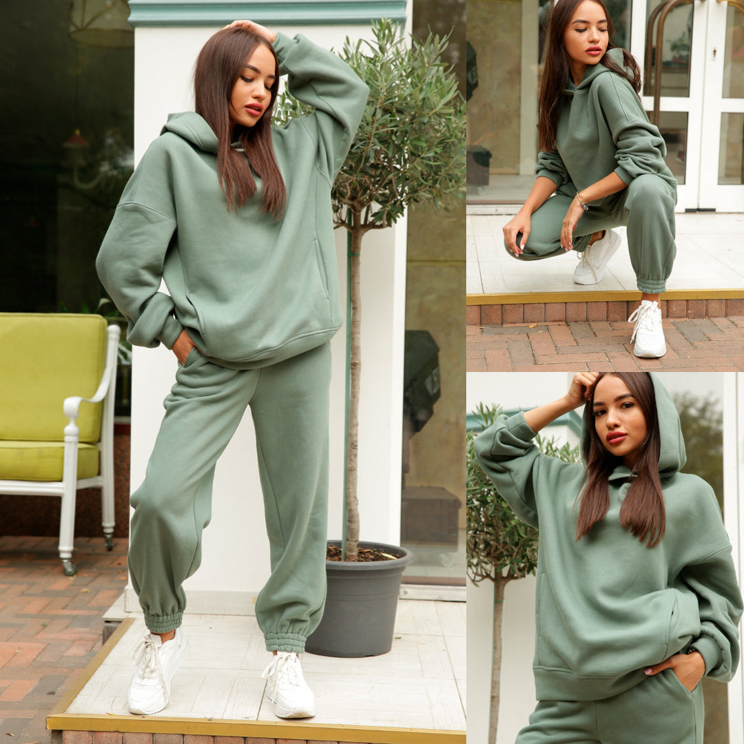 Damen Sportliches Hoodie- und Jogginghosen-Set im lässigen Design mit Kapuze EB