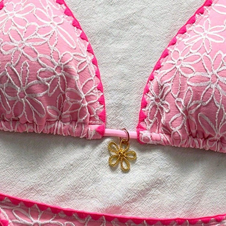 Damen Triangel-Bikini-Set mit floralen Stickereien EB