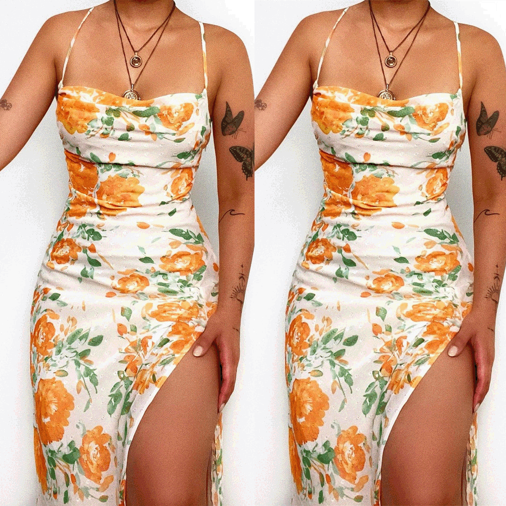 Damen Blumenmuster Maxikleid EB