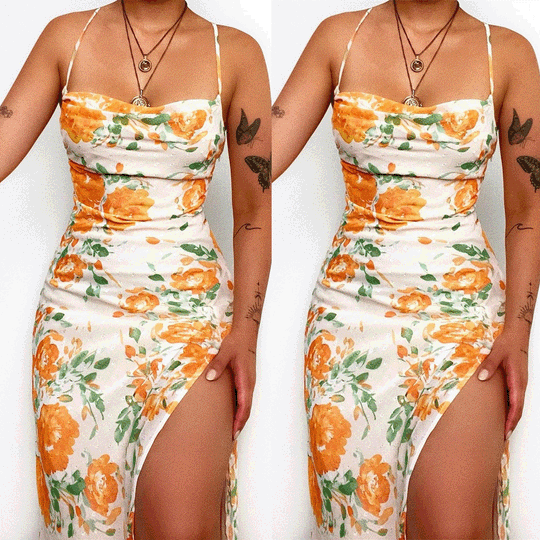 Damen Blumenmuster Maxikleid EB