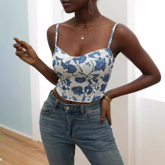 Damen Blütenmuster Cropped Top EB