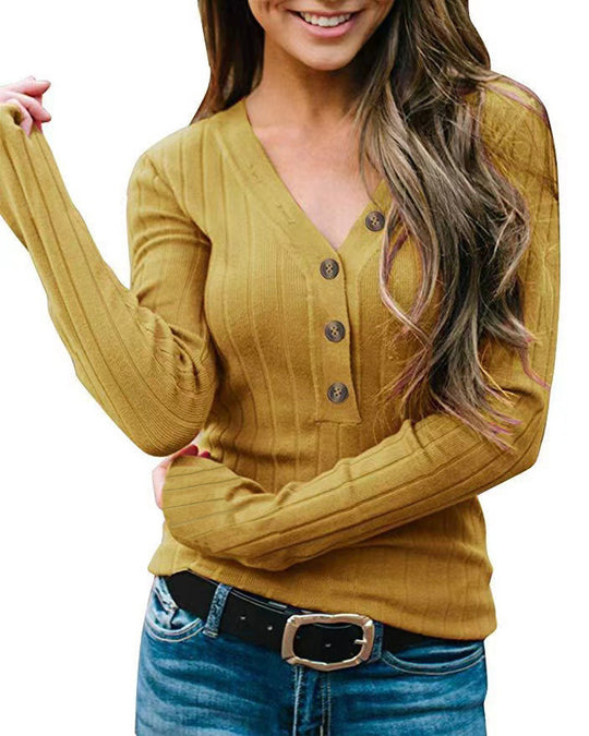 Damen Langärmliger Pullover mit Knopfverschluss EB