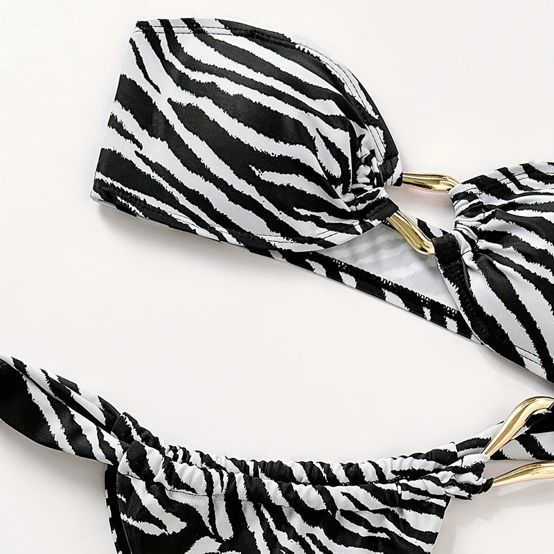 Damen Bandeau-Bikini mit hochwertigem Gold-Detail und elastischem Schnitt EB