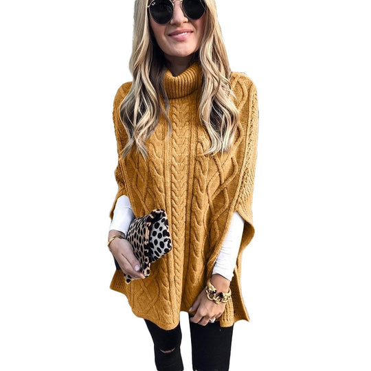 Damen Strickponcho mit hohem Kragen EB