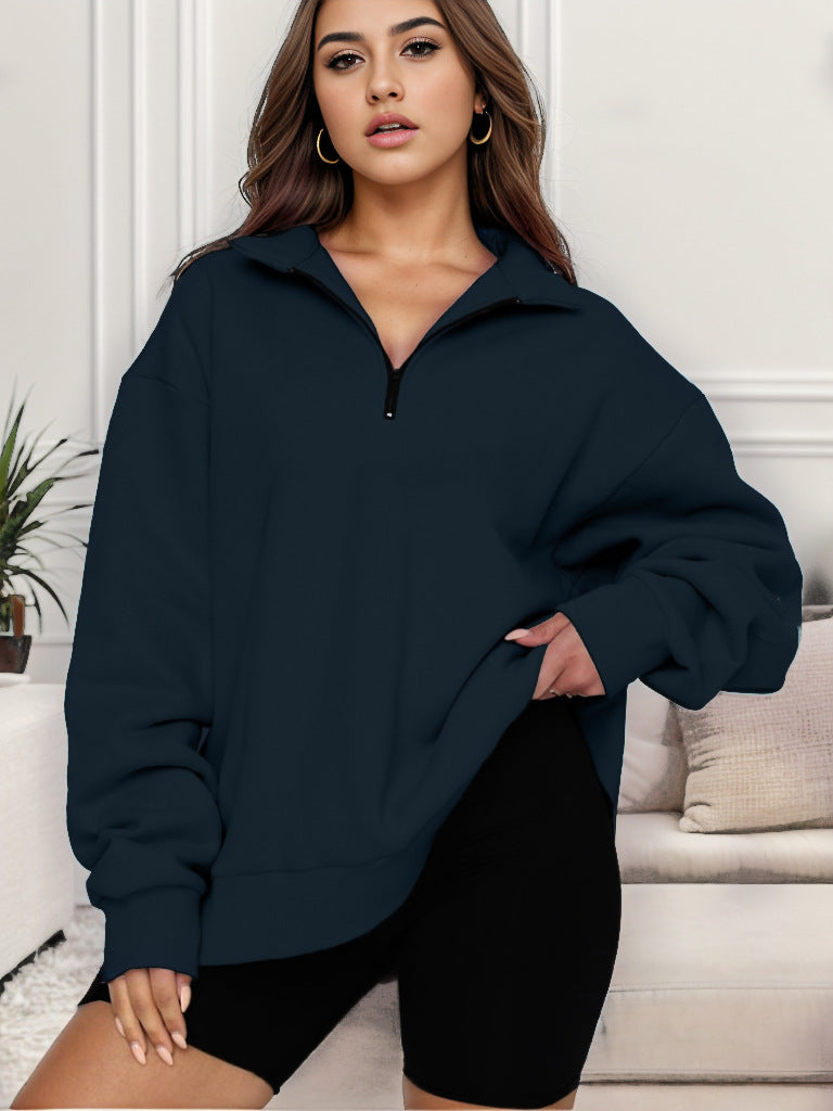 Damen nan übergroßes Sweatshirt mit Halbreißverschluss und Stehkragen EB