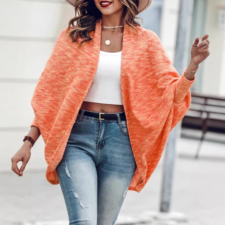 Damen Oversized Strickponcho mit offener Front und Bouclé‑Struktur EB