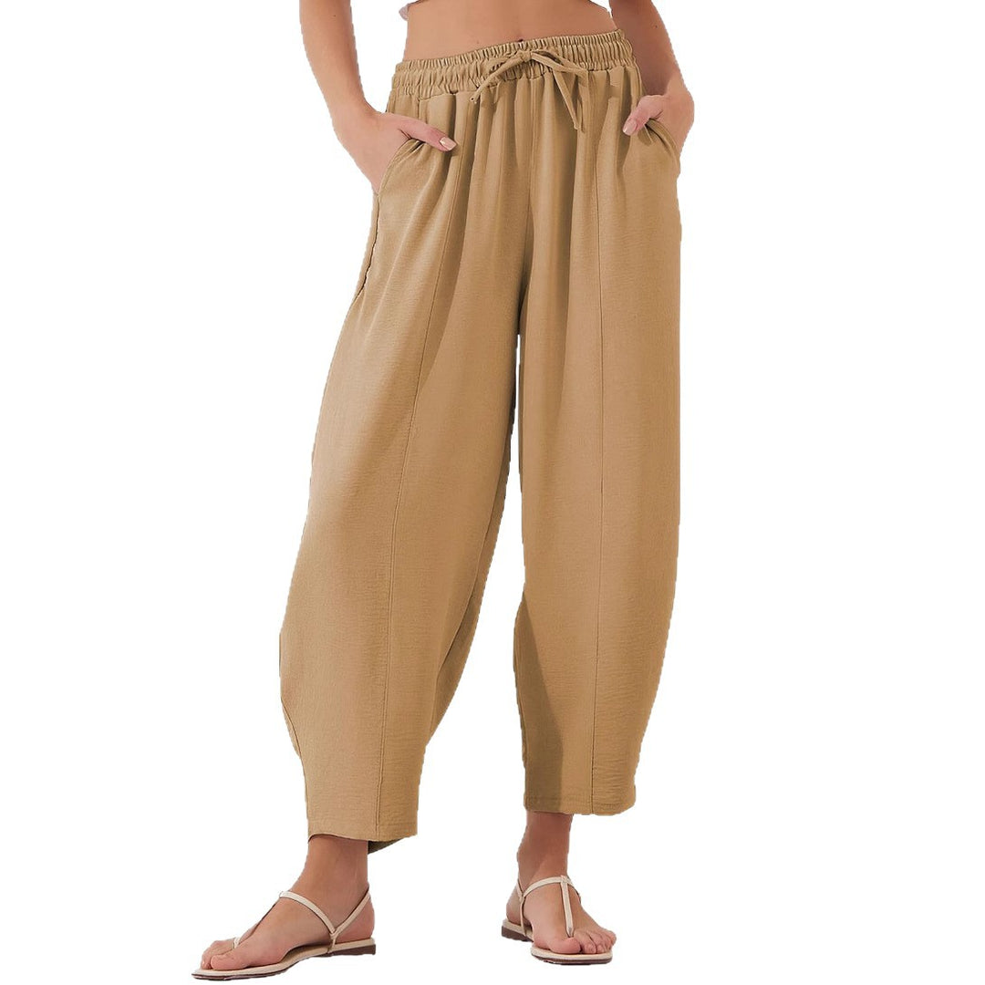 Damen lockere Freizeithose mit elastischem Bund und seitlichen Taschen EB