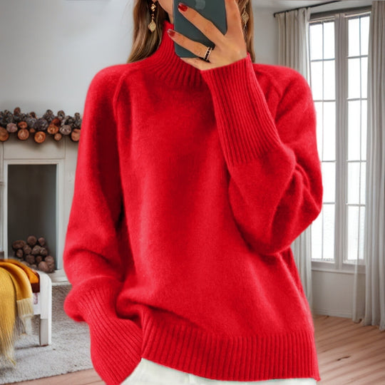 Damen nan kuscheliger Feinstrickpullover mit Rundhalsausschnitt, überschnittener Schulterpartie und gerippten Bündchen EB