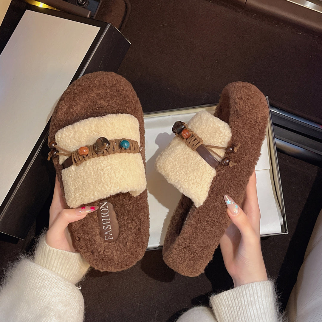 Damen Hausschuhe im Boho-Stil mit dekorativen Perlen EB