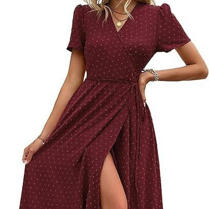 Damen Wickelmaxikleid mit eleganter Raffung und asymmetrischem Saum EB