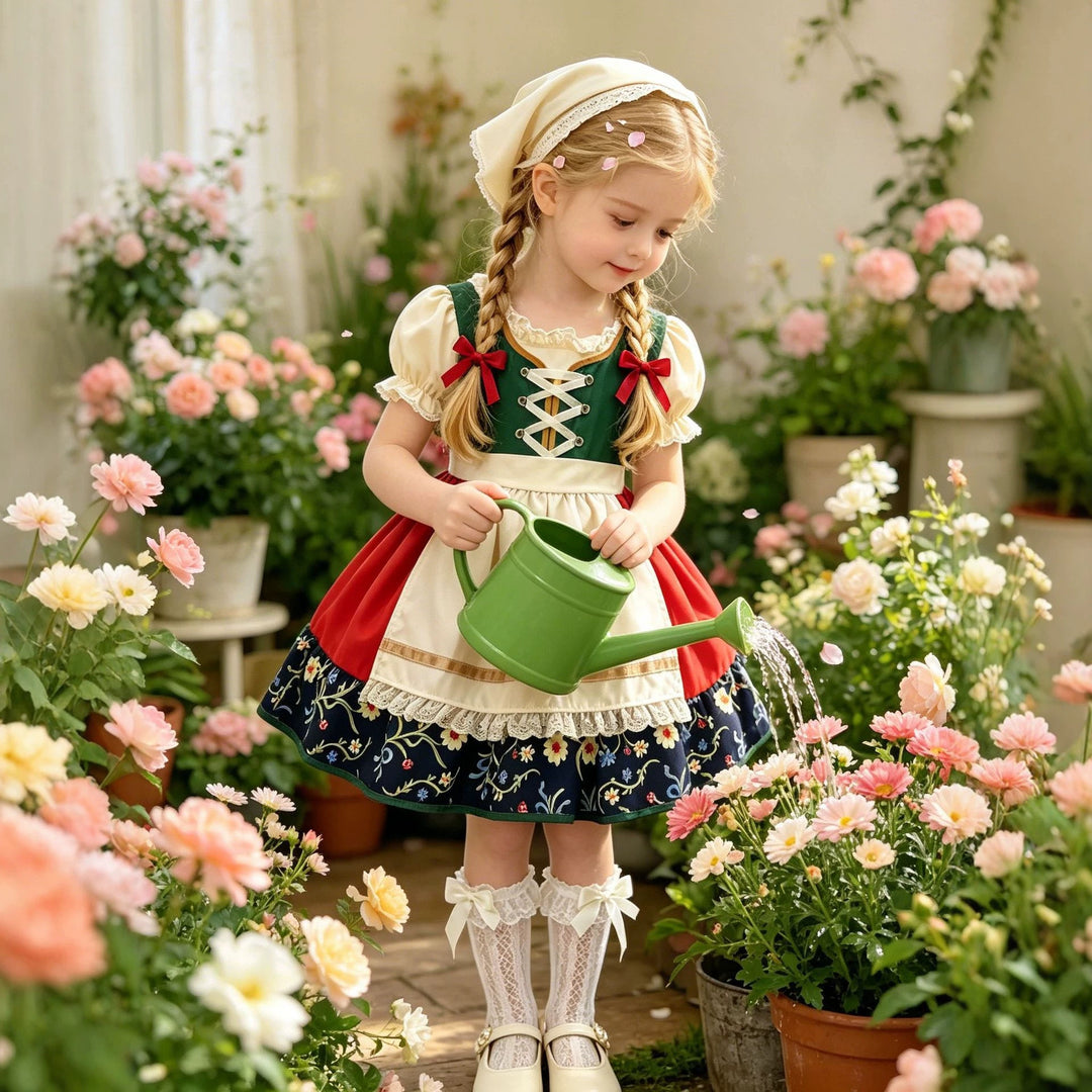 Damen nan traditionelles Kinderdirndl mit besticktem Rock und Spitzenschürze EB
