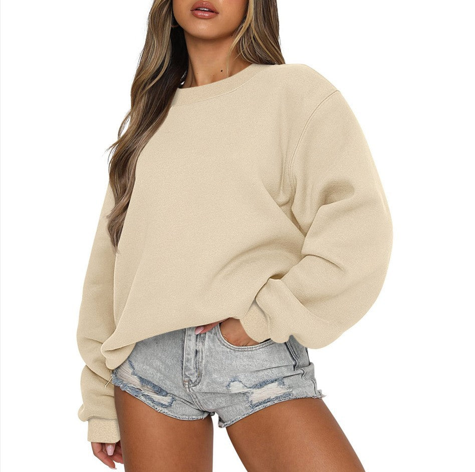 Damen nan oversized Rundhals-Sweatshirt aus Baumwollmix mit überschnittener Schulter, angerauter Innenseite und elastischen Bündchen EB