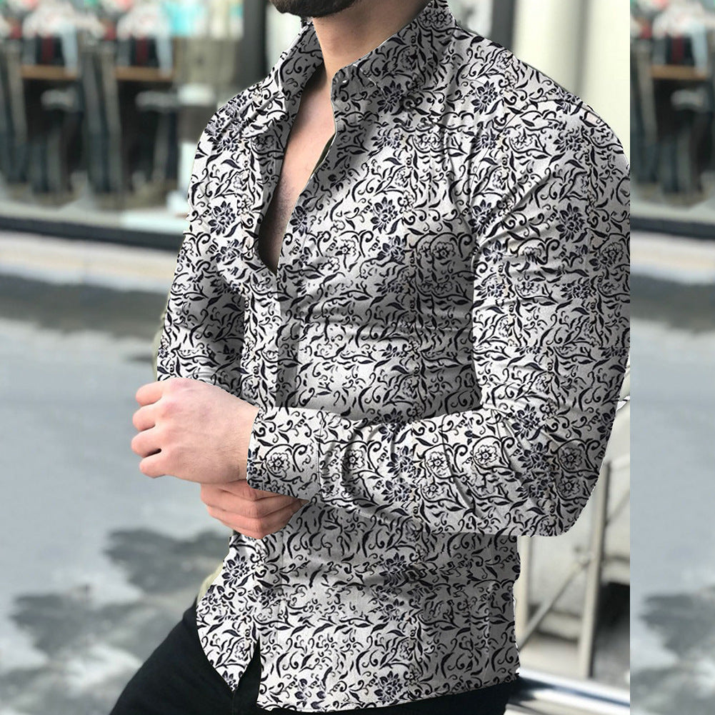 Herren nan figurbetontes Langarmhemd mit feinem Ornamentmuster und stretch Baumwollmischung EB