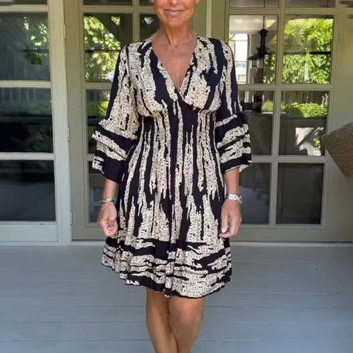 Damen lässiges Strandkleid mit V-Ausschnitt und weitem Rock EB