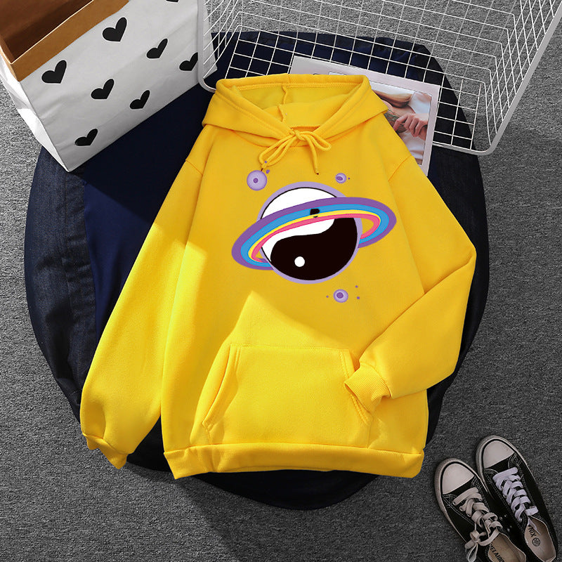 Damen nan Oversized Kapuzenpullover aus Baumwollmischung mit Planeten-Yin‑Yang-Grafik und Kängurutasche EB