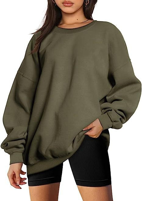 Damen nan extralanger Oversize-Sweatpullover mit Ballonärmeln, geripptem Saum und angerauter Innenseite EB