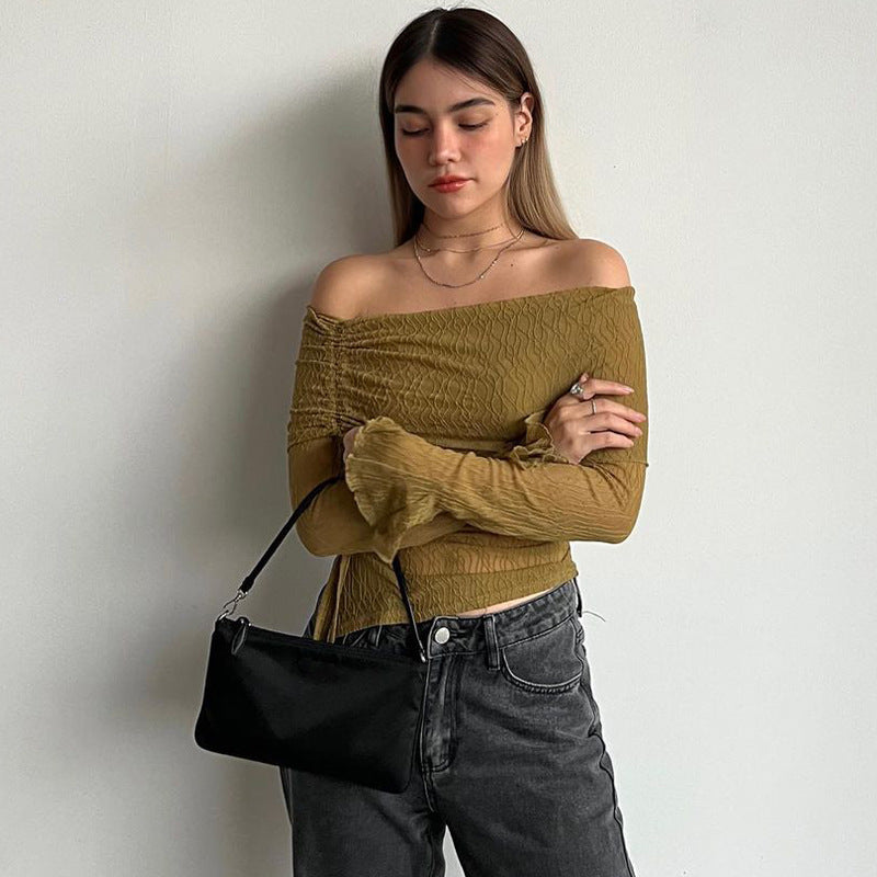 Damen Off-Shoulder Oberteil mit zarten Rüschendetails EB