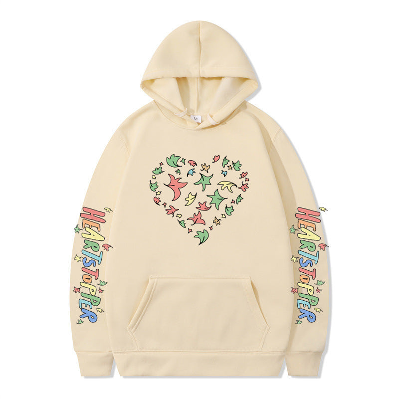 Damen Kapuzenpullover mit kreativem Herz- und Blattmotiv EB