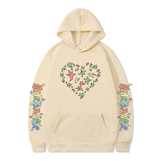 Damen Kapuzenpullover mit kreativem Herz- und Blattmotiv EB