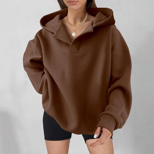 Damen Kapuzensweater mit übergroßem Schnitt und V-Ausschnitt EB