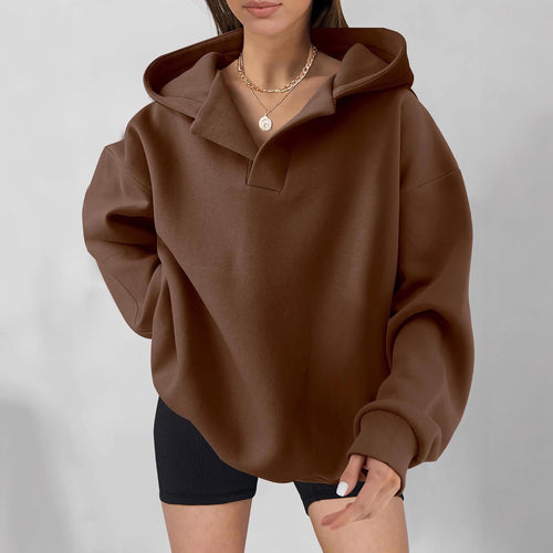 Damen Kapuzensweater mit übergroßem Schnitt und V-Ausschnitt EB