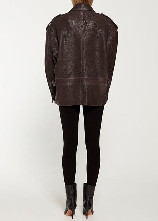 EB | Edge - Dunkelbraune Lederjacke mit Utility-Taschen