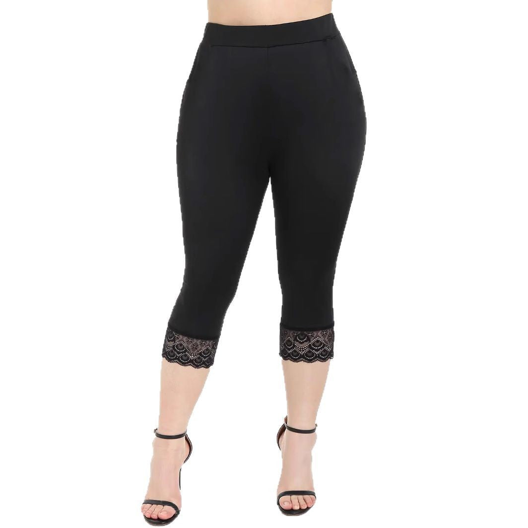 Damen Figurbetonte 3/4-Leggings mit eleganten Spitzenabschlüssen EB