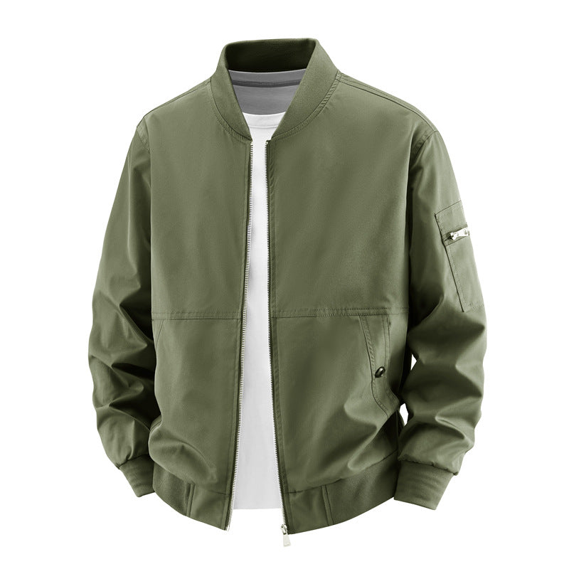 Men's  minimalist zip-front bomber jacket with concealed welt pockets and sleeve utility pocket EB