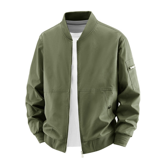 Men's  minimalist zip-front bomber jacket with concealed welt pockets and sleeve utility pocket EB