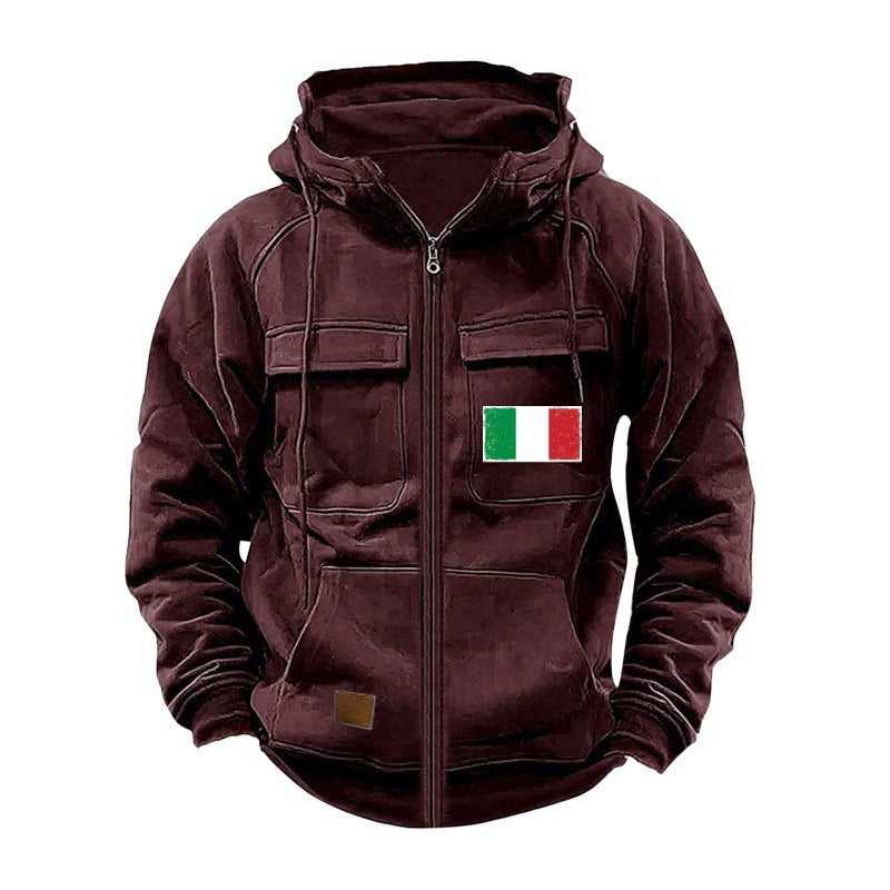 Herren modische Kapuzenjacke mit praktischen Taschen und verstellbarem Kragen EB