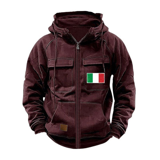 Herren modische Kapuzenjacke mit praktischen Taschen und verstellbarem Kragen EB