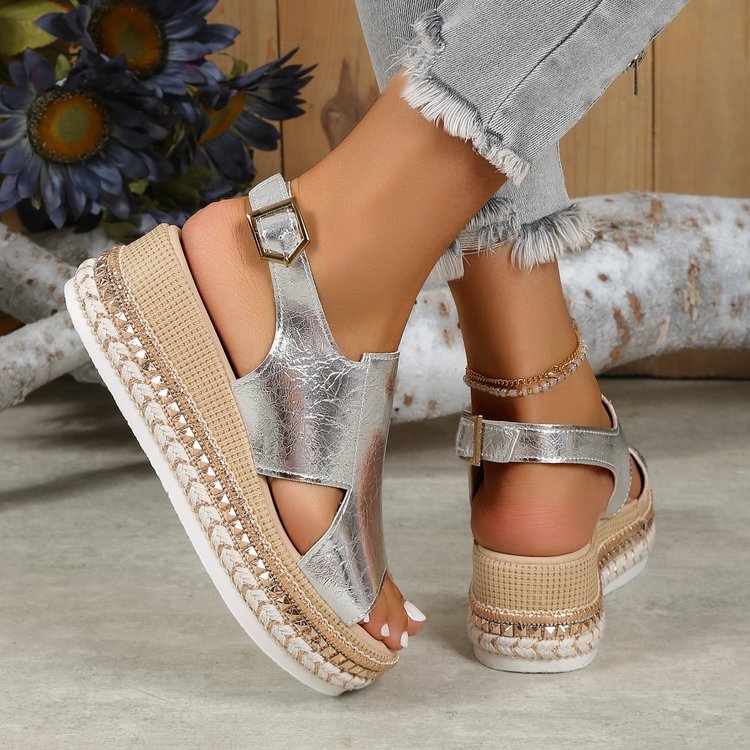 Damen elegante Keil-Sandalen mit offenen Zehen und Riemen EB