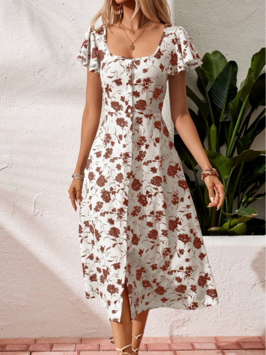 Damen Maxikleid mit elegantem Quadrat-Ausschnitt und charmanten Rüschendetails EB