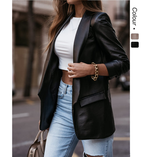 Damen Eleganter Lederblazer mit modernem Schnitt und funktionalem Design EB