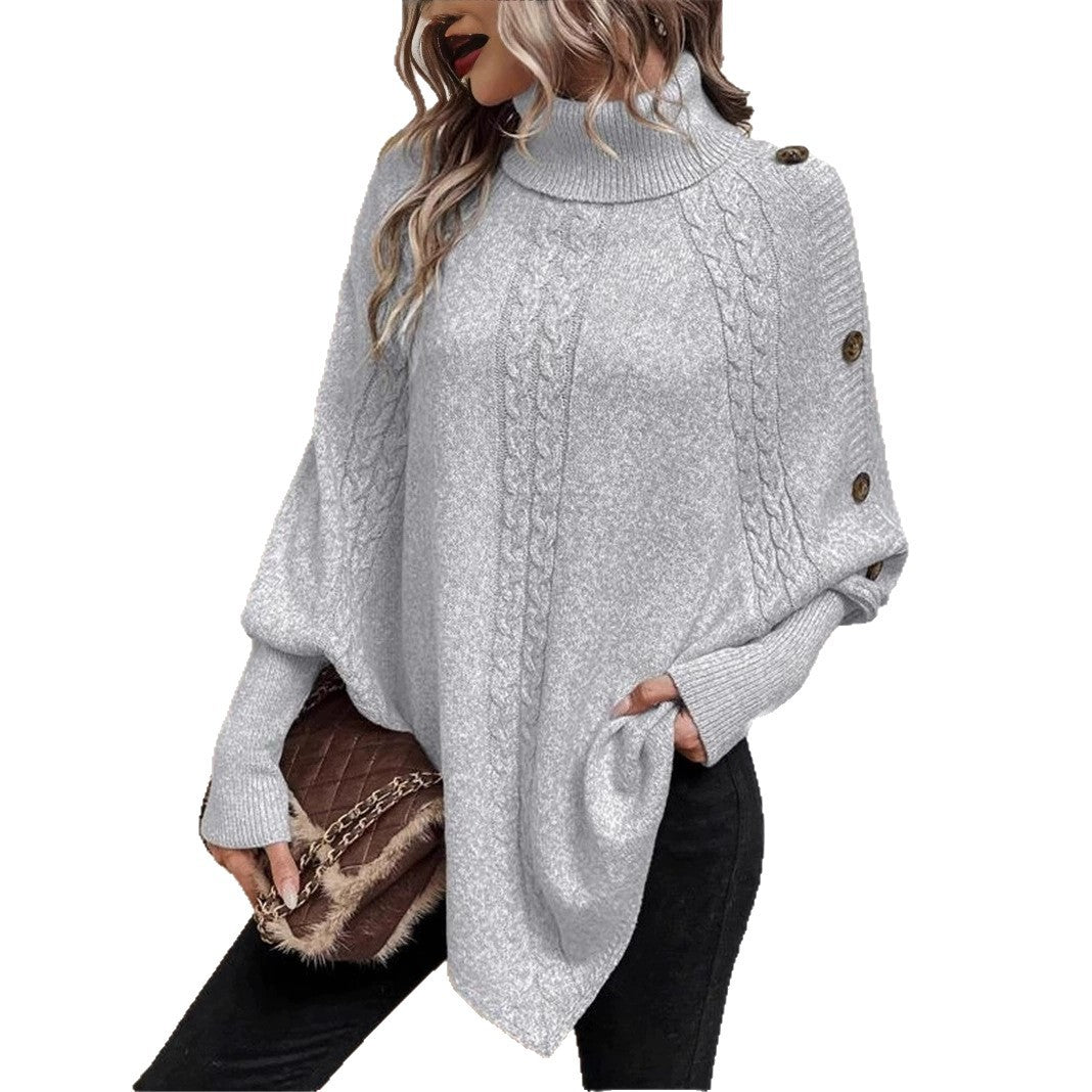 Damen Strickpullover mit hohem Kragen und dekorativen Knöpfen EB