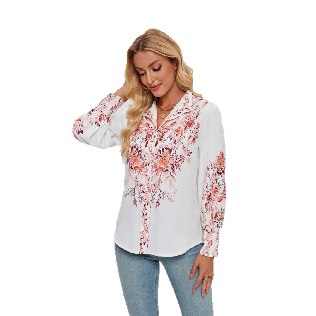 Damen Elegante Bluse mit floralem Design und voluminösen Ärmeln EB