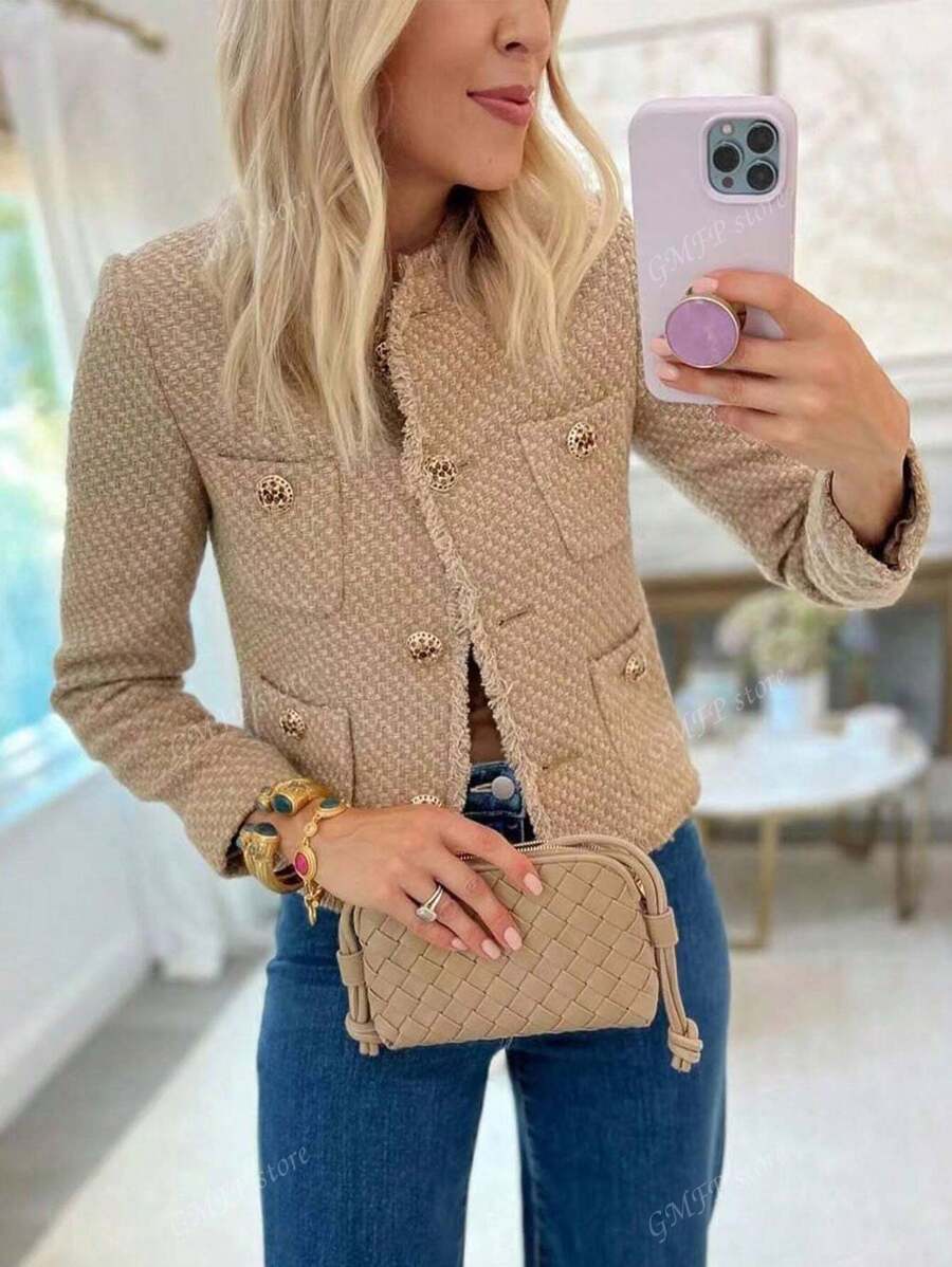 Damen elegante tweed Jacke mit strukturierten Details EB