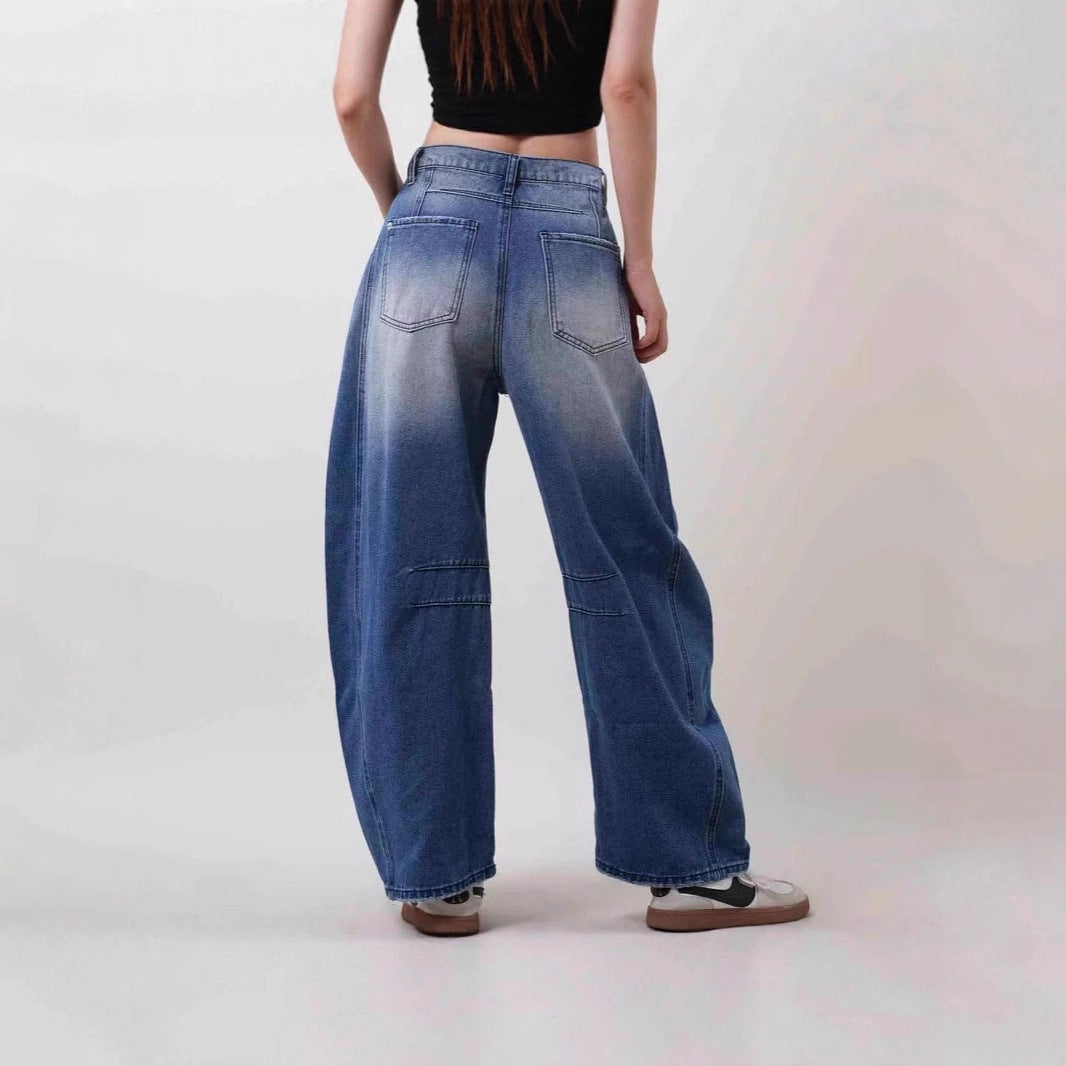 Damen nan Baggy-Jeans mit hohem Bund, sichtbaren Nahtpaneelen und distressed Kniepartien EB