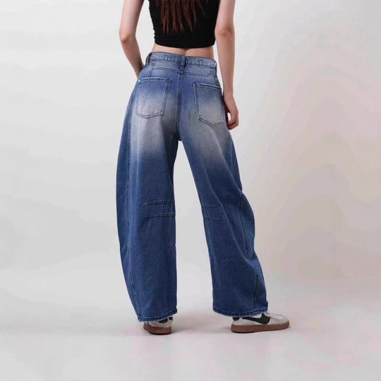 Damen nan Baggy-Jeans mit hohem Bund, sichtbaren Nahtpaneelen und distressed Kniepartien EB