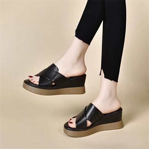 Damen Wedge-Pantoletten mit komfortablem Cross-Riemen EB