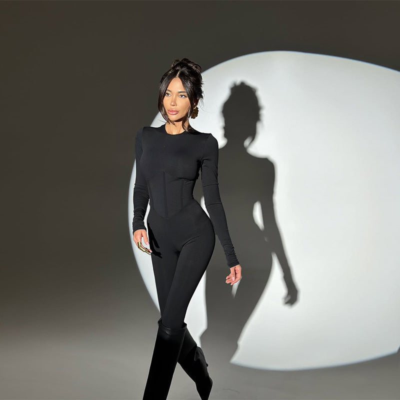 Damen figurbetonter Einteiler mit langem Arm und eleganter Silhouette EB