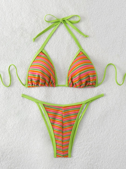 Damen Triangel-Bikini mit leuchtend bunten Streifen EB