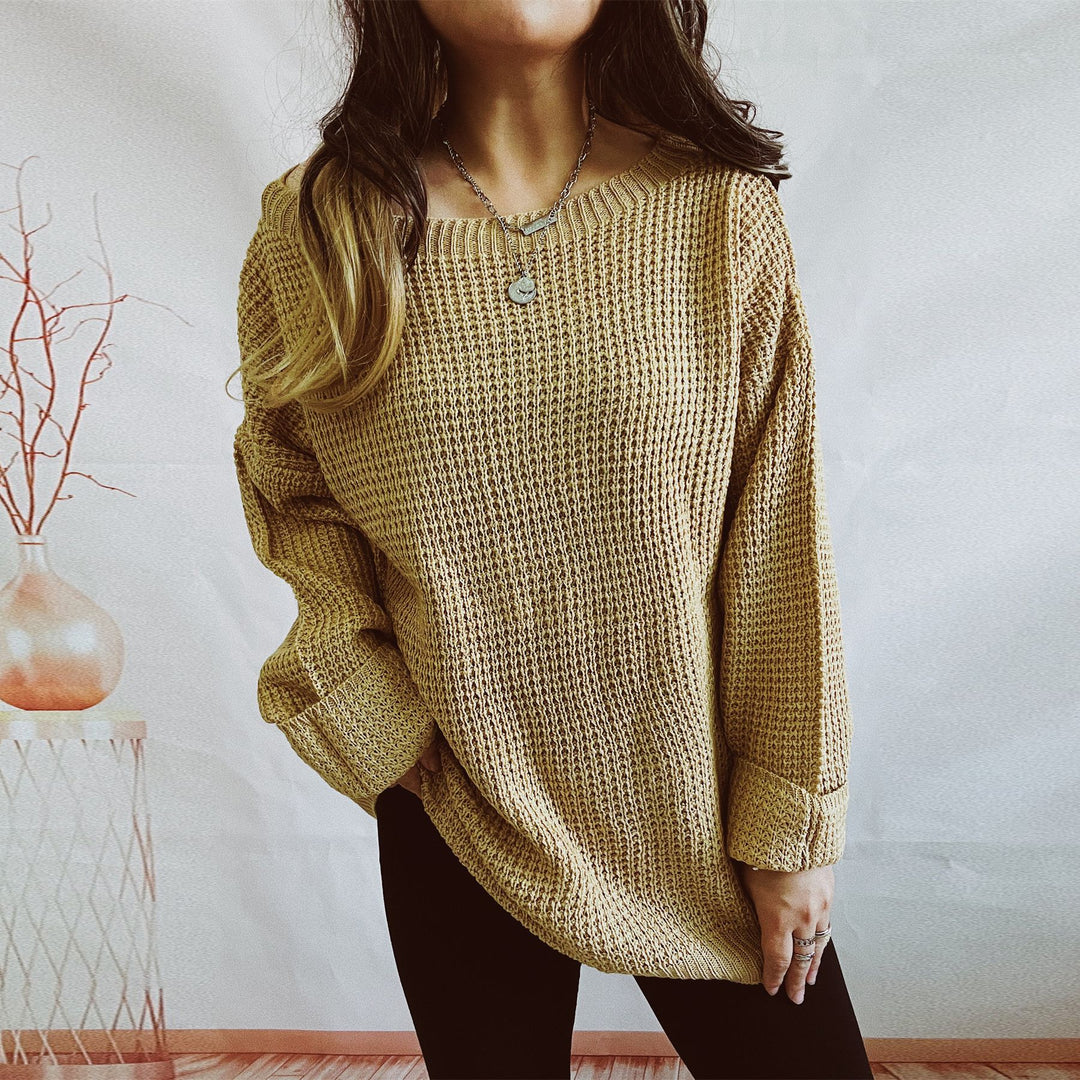 Damen lässiger Strickpullover mit weitem Schnitt und offenem Rückendesign EB