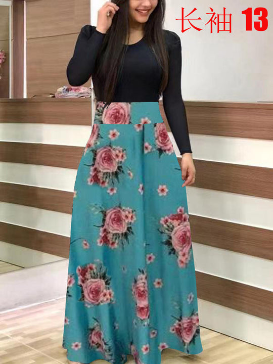 Damen Elegantes Maxikleid mit grafischem Druck und flexiblem Bund EB