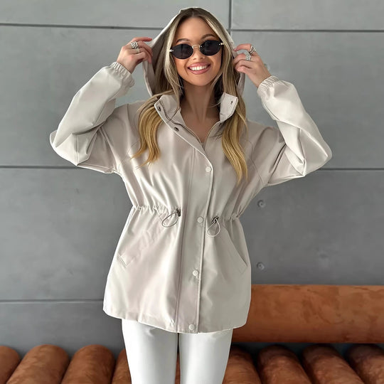 Damen nan wasserfeste Regenjacke mit Kapuze und Taillenzug EB