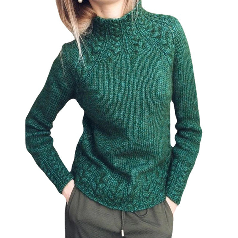 Damen nan grobgestrickter Zopfmuster-Pullover mit Stehkragen und tailliertem Schnitt EB