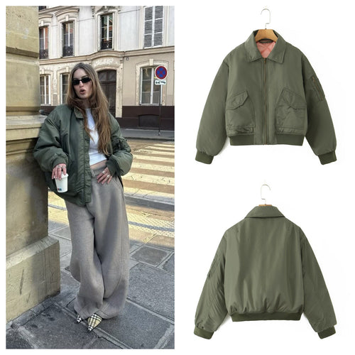 Damen lässige Bomberjacke mit praktischen Taschen EB