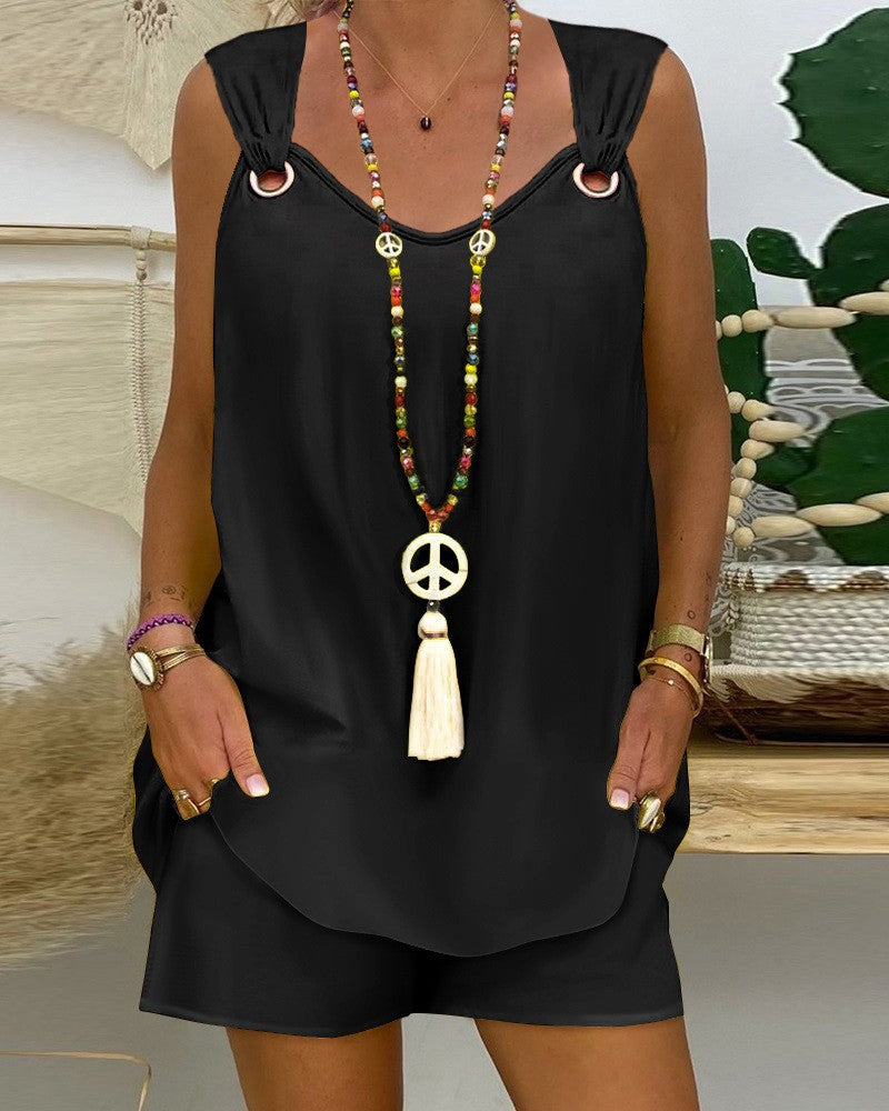 Damen lässiges Sommerkleid mit offenen Schultern und dekorativen Schlaufen EB